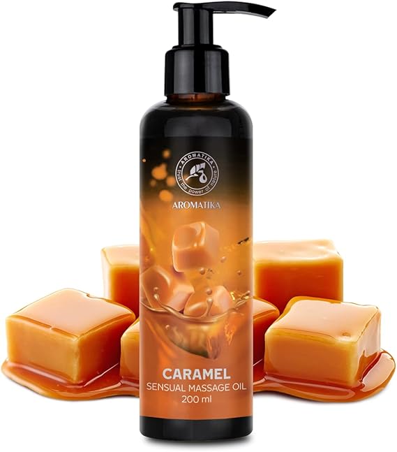 Sensual massage oil caramel 200ml - body massage oil with almond oil and grape seed oil - edible consumable of course - body oil for all skin types - Kissable massage oil - relaxation massage oil