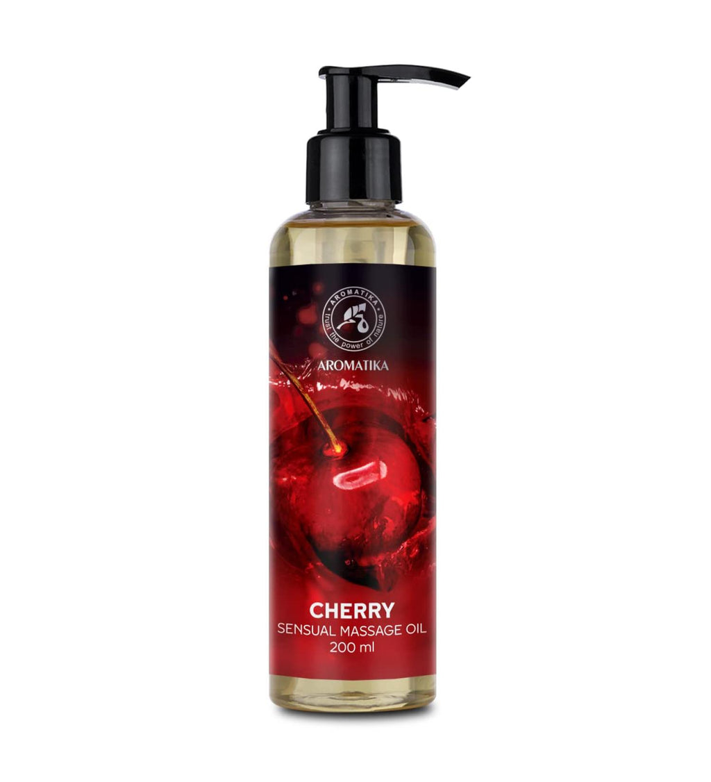 Sensual massage oil cherry 200ml - body oil with almond oil grape seed oil - edible - cherry taste - of course - kissable massage oil - massage oil for couples - love oil