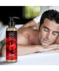 Sensual massage oil cherry 200ml - body oil with almond oil grape seed oil - edible - cherry taste - of course - kissable massage oil - massage oil for couples - love oil