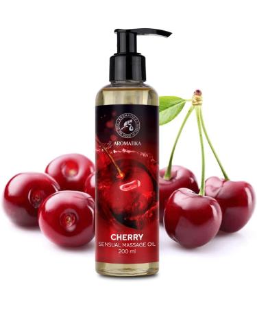 Sensual massage oil cherry 200ml - body oil with almond oil grape seed oil - edible - cherry taste - of course - kissable massage oil - massage oil for couples - love oil