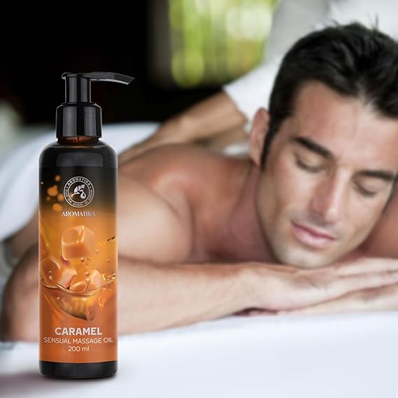 Sensual massage oil caramel 200ml - body massage oil with almond oil and grape seed oil - edible consumable of course - body oil for all skin types - Kissable massage oil - relaxation massage oil