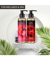 Sensual massage oil set 2x200ml - strawberry and cherry - Body massage oil with almond oil and grape seed oil - edible - of course - Kissable massage oil - massage oil for couples